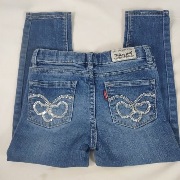 Levis Girls Toddler Embellished Blue Jean Leggings Adjustable Waist Size 4T - Picture 1 of 5